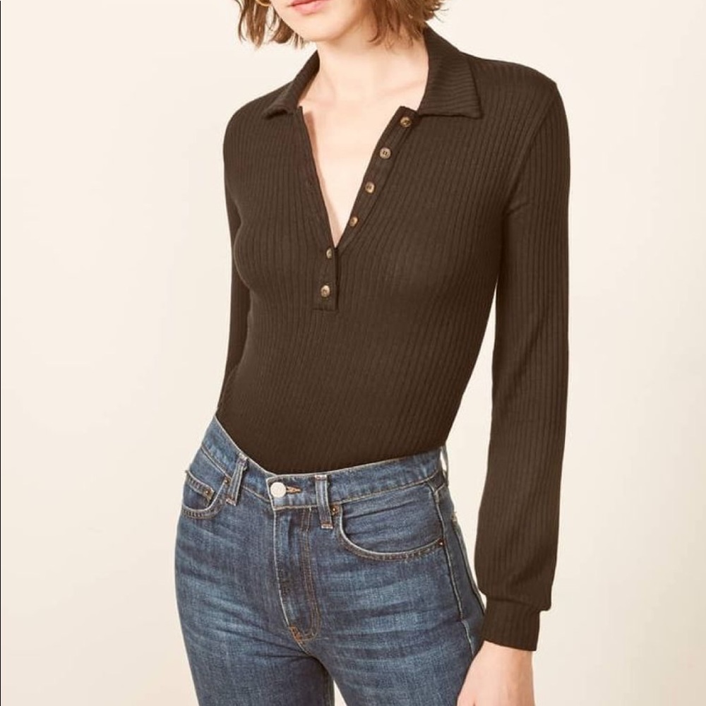 Reformation Ribbed collared Long Sleeve